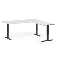 Biurka - Stół z regulacją wysokości, 3 silniki, 745 - 1215 mm, narożnik L/P, blat 1800 x 1800 mm, podstawa czarna, biały - miniaturka - grafika 1