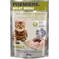 Mokra karma dla kotów - PREMIERE Meat Menu Adult Kurczak, indyk i królik 12x85 g - miniaturka - grafika 1