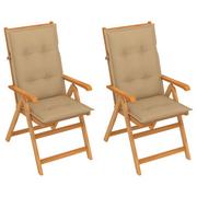 Fotele i krzesła ogrodowe - vidaXL Lumarko Krzesła ogrodowe z beżowymi poduszkami, 2 szt., drewno tekowe! 3062394 - miniaturka - grafika 1