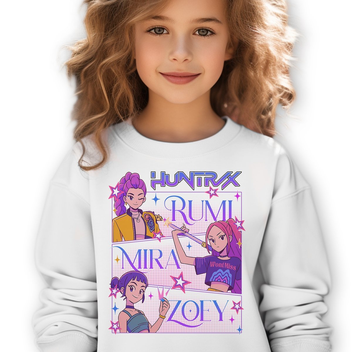 Bluza Dziecięca Biała KPOPOWE ŁOWCZYNIE K-pop Muzyka Wzory Rozmiar 128 cm