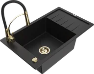 Zlewozmywaki z baterią - Mexen Elias zlewozmywak granitowy 1-komorowy z ociekaczem i baterią kuchenną Aster, czarny - 6511-77-73450-57-G - miniaturka - grafika 1