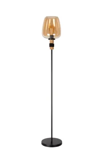 Lucide Ilona lampa stojąca czarna klosz szkło amber fi 22cm 1xE27 - Lampy stojące - miniaturka - grafika 1