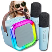 Instrumenty muzyczne dla dzieci - GŁOŚNIK PRZENOŚNY BEZPRZEWODOWY BLUETOOTH KARAOKE Z 2 MIKROFONAMI USB RGB - miniaturka - grafika 1