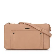 Torebki damskie - Damska crossbody dwukomorowa z kieszonką beżowa - miniaturka - grafika 1