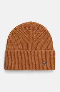Calvin Klein czapka wełniana kolor brązowy wełniana K60K612592 - Czapki damskie - miniaturka - grafika 1