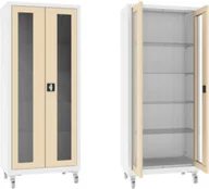 Meble i wyposażenie gabinetów medycznych - XSML.112.9010.1015 mobilna szafa lekarska 2-skrzydłowa 1-komorowa biało-beżowa na kołach - miniaturka - grafika 1