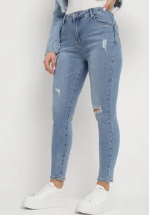 Niebieskie Jeansy Skinny z Przetarciami i Dziurami Haria - Spodnie damskie - miniaturka - grafika 1