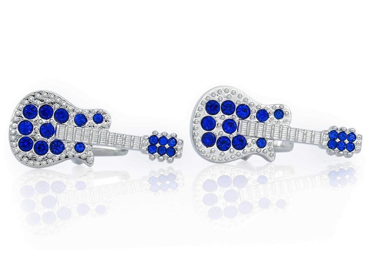 Spinki do mankietów - gitary z niebieskimi kryształkami A230