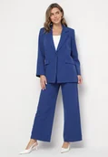 Komplety damskie - Granatowy Garniturowy Komplet Spodnie i Marynarka z Usztywnianymi Ramionami Tathelia - miniaturka - grafika 1