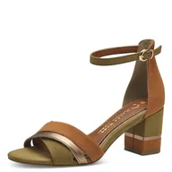Sandały damskie - MARCO TOZZI Feel Me sandały damskie, miękka wyściółka wewnętrzna, 2-28036-42 sandały z obcasem, khaki, 36 EU - miniaturka - grafika 1