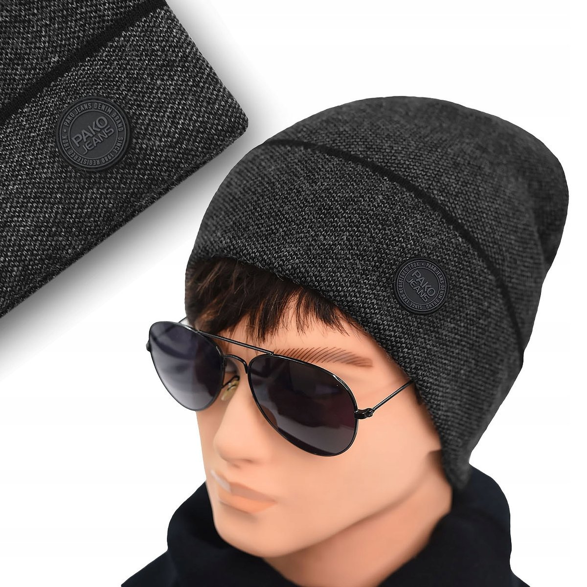 CZAPKA męska ZIMOWA na Mrozy Elastyczna Beanie CZARNA Pako Jeans