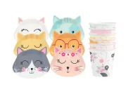 Dekoracje i nakrycia stołu na imprezę - Zestaw papierowy Kotki - kubeczki i talerzyki - 12 szt. - miniaturka - grafika 1