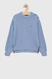 Swetry dla dziewczynek - Tommy Hilfiger sweter bawełniany dziecięcy kolor niebieski ciepły - grafika 1