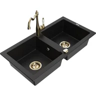Zlewozmywaki z baterią - Mexen Mario zlewozmywak granitowy 2-komorowy z baterią kuchenną Carla, czarny - miniaturka - grafika 1