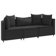 Sofy ogrodowe - vidaXL 3-częściowa sofa ogrodowa z poduszkami z czarnego polirattanu - miniaturka - grafika 1