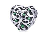 Charmsy - Pandora Valerio.pl Rodowany srebrny charms serce serduszko heart szmaragdowe cyrkonie srebro 925 BEAD080 BEAD080 - miniaturka - grafika 1