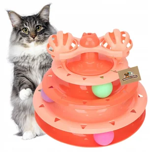 WIEŻA z piłeczkami INTERAKTYWNA zabawka dla kota 4 POZIOMY z piłkami 3 szt. - Zabawki dla kotów - miniaturka - grafika 1