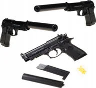 Zabawki militarne - Skleplolki PISTOLET NA KULKI BERETTA REPLIKA METAL ASG TŁUMIK - miniaturka - grafika 1