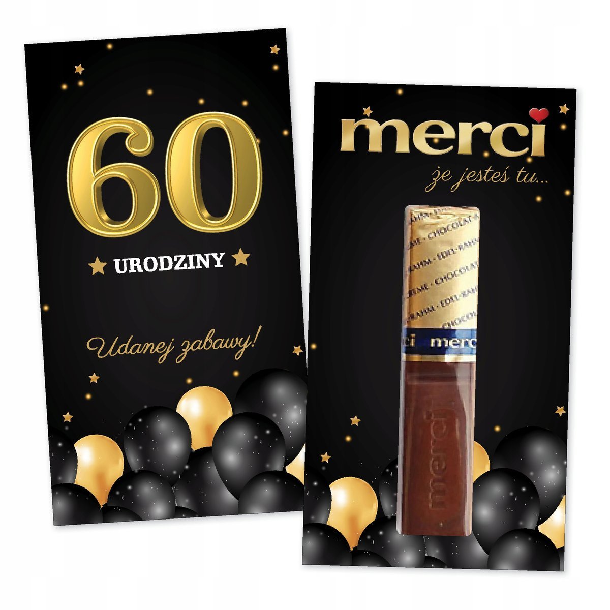 10x PODZIĘKOWANIA DLA GOŚCI merci NA 60 URODZINY 10 sztuk - Złote balony