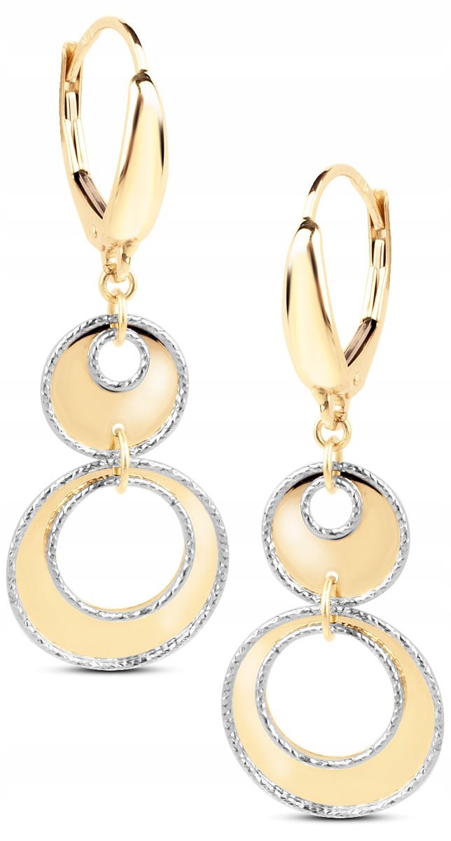 ZŁOTE KOLCZYKI WISZĄCE DIAMENTOWANE KÓŁKA 585