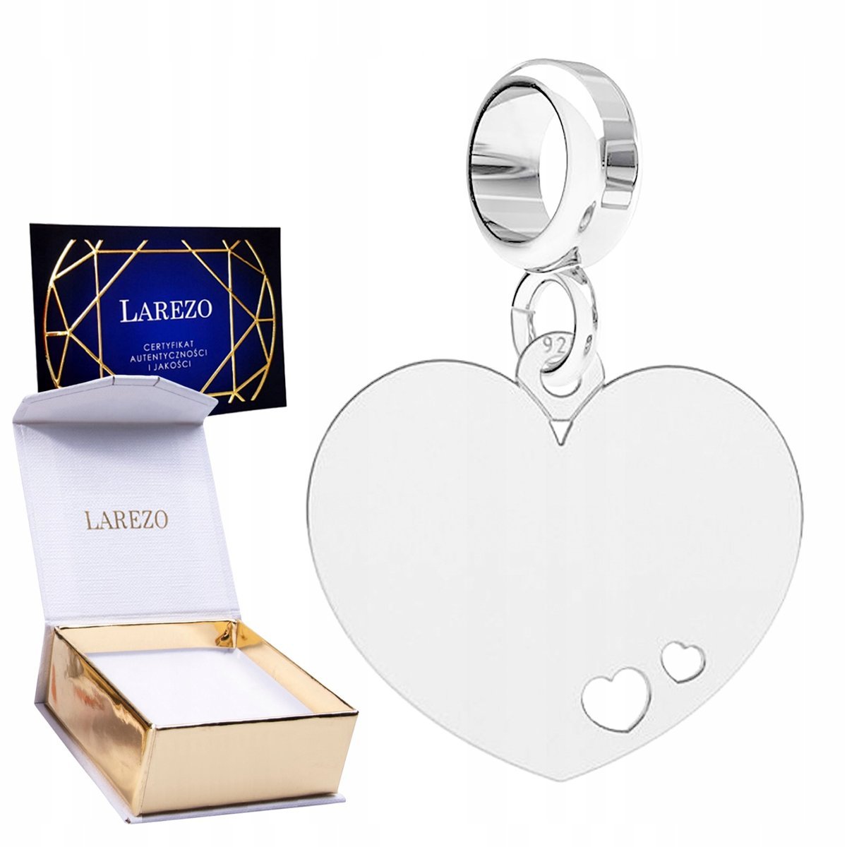 CHARMS SREBRNY Wiszący z Sercem Blaszka Dwa Serca Serduszko SREBRO 925