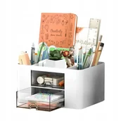 Przyborniki na biurko - ORGANIZER NA BIURKO MAŁY PRZYBORNIK NA DŁUGOPISY + SZUFLADKA BIAŁY - miniaturka - grafika 1