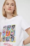 Koszulki sportowe damskie - Desigual t-shirt bawełniany x The Rolling Stones damski kolor biały - miniaturka - grafika 1