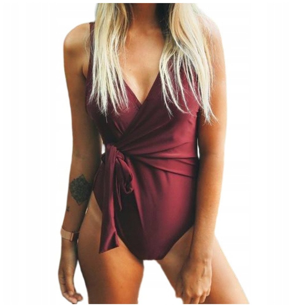 Strój Kąpielowy Jednoczęściowy, Wyszczuplający, Burgundowy, Rozmiar S