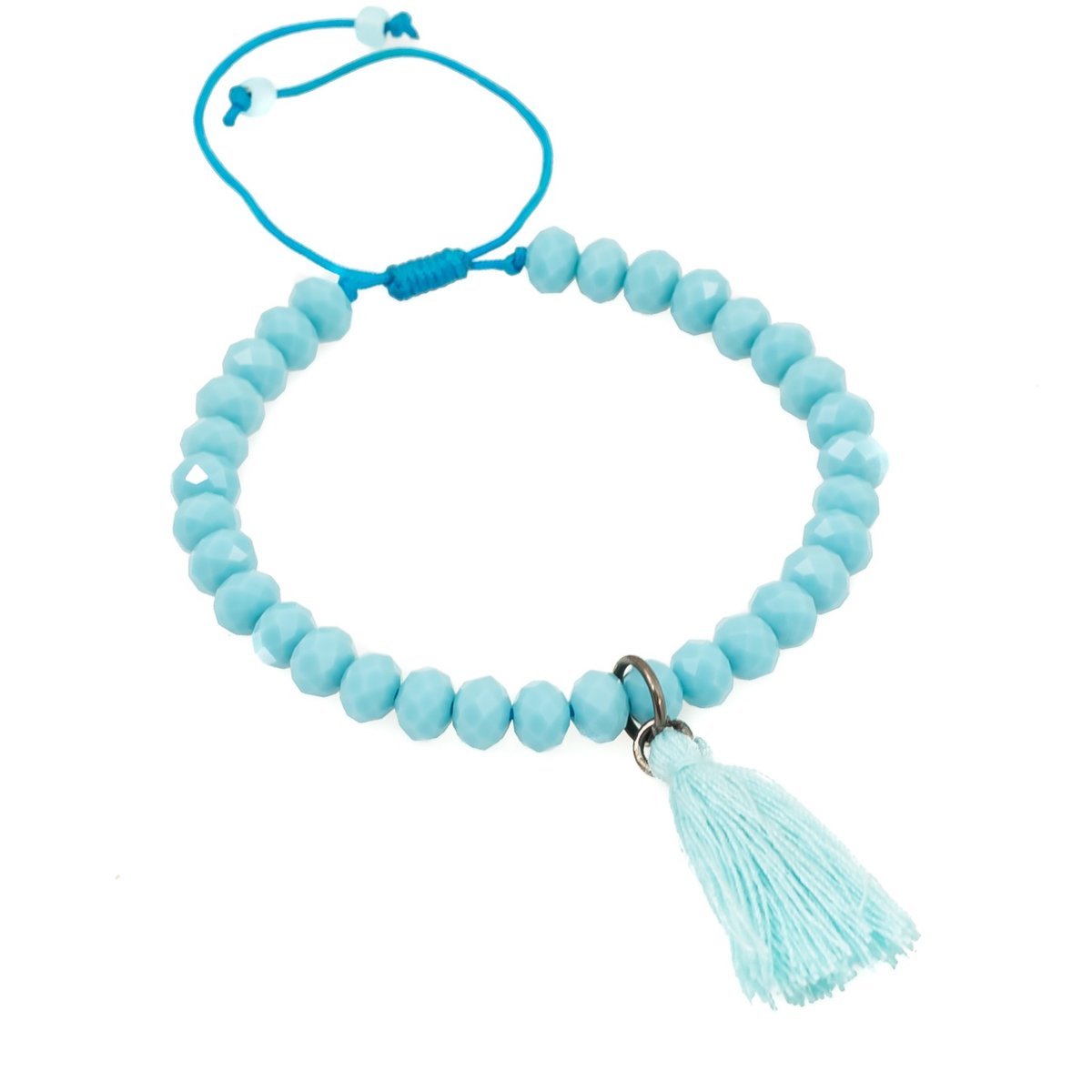 Bransoletka kryształki, chwost, frędzel niebieska, regulowana / JG. Projekt
