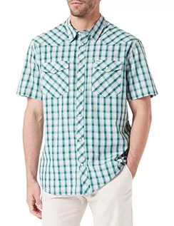 Koszule męskie - Wrangler Męska koszula rekreacyjna Ss Western, Bayberry Green, S - grafika 1