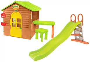 Plac zabaw - domek ogrodowy ze stolikiem + Zjeżdżalnia wodna 198 cm Mochtoys - Place zabaw - miniaturka - grafika 1
