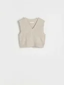 Swetry dla dziewczynek - Reserved - Dzianinowa kamizelka - beżowy - miniaturka - grafika 1