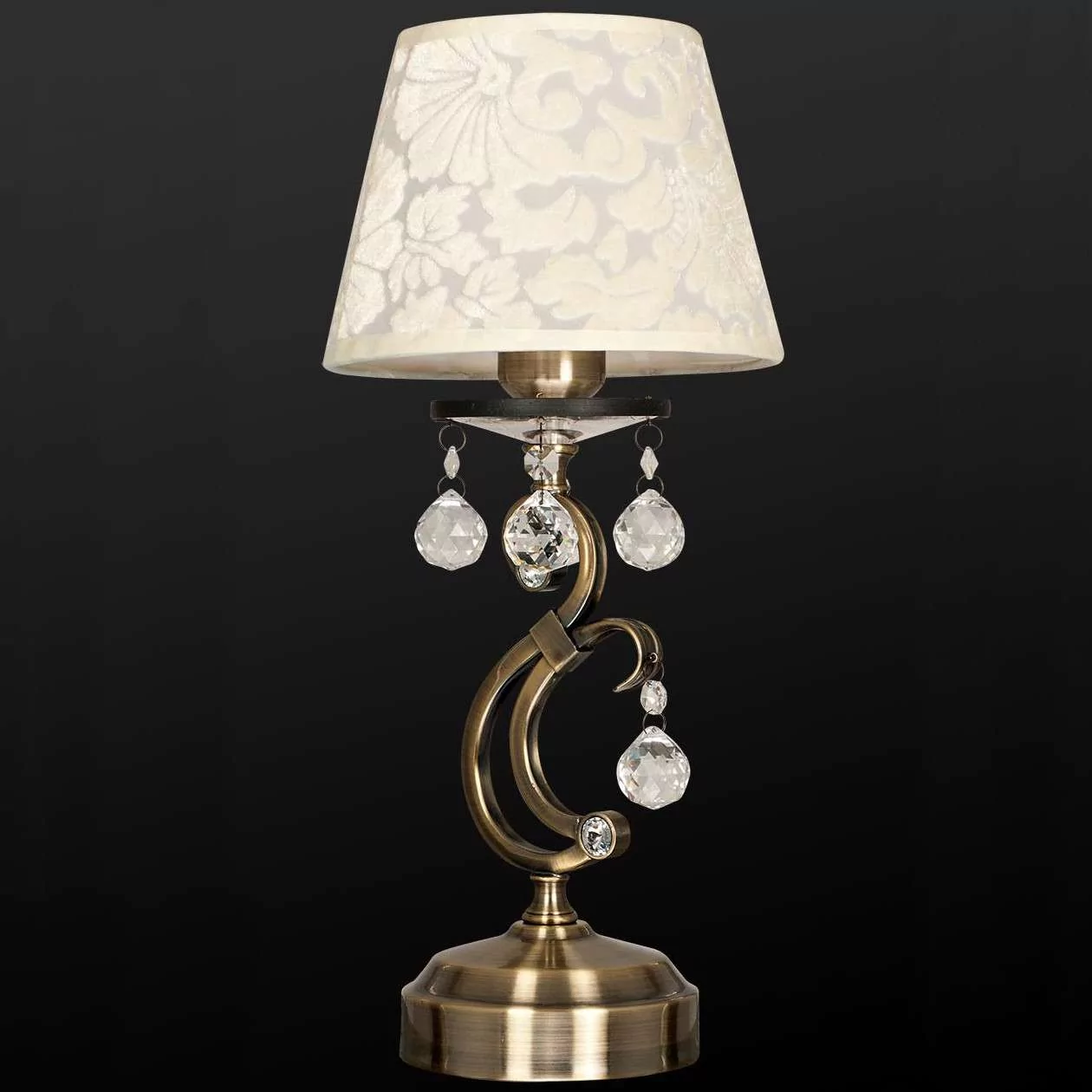 Inne Stojąca LAMPA stołowa VEN B-TH 12075/1 klasyczna LAMPKA nocna z kryształkami wzorki crystal patyna kremowa VEN B-TH 12075/1