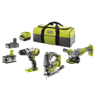 Zestawy elektronarzędzi - Ryobi 3 bezszczotkowe elektronarzędzia 18V ONE+ w zestawie z dwoma akumulatorami 2.0 i 4.0 Ah, ładowarką i torbą | R18CK3BL-242S - miniaturka - grafika 1