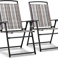 Fotele i krzesła ogrodowe - Zestaw 2 krzeseł ogrodowych, składanych krzeseł z podłokietnikami, krzesła balkonowe z oddychającym materiałem, krzesła tarasowe do ogrodu, balkon - miniaturka - grafika 1