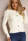 Swetry damskie - Biały Wiskozowy Kardigan ze Ściągaczami Zapinany na Guziki Genadia - miniaturka - grafika 1