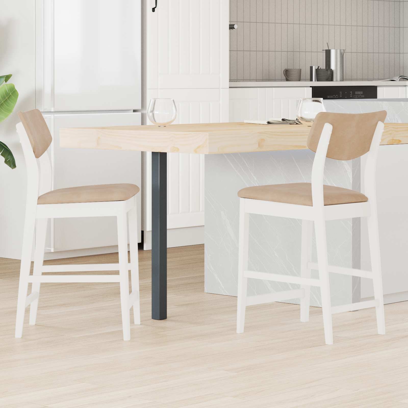 vidaXL Krzesła jadalne 2 pcs Biały 48 x 49 x 95 cm Drewno Gumowe