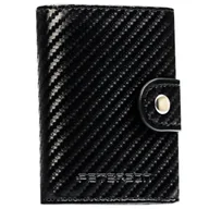 Portfele - Mały portfel smart wallet automatyczny na karty męski pionowy czarny na zatrzask PETERSON skóra naturalna automatyczne aluminiowe etui na karty zewn.. - miniaturka - grafika 1