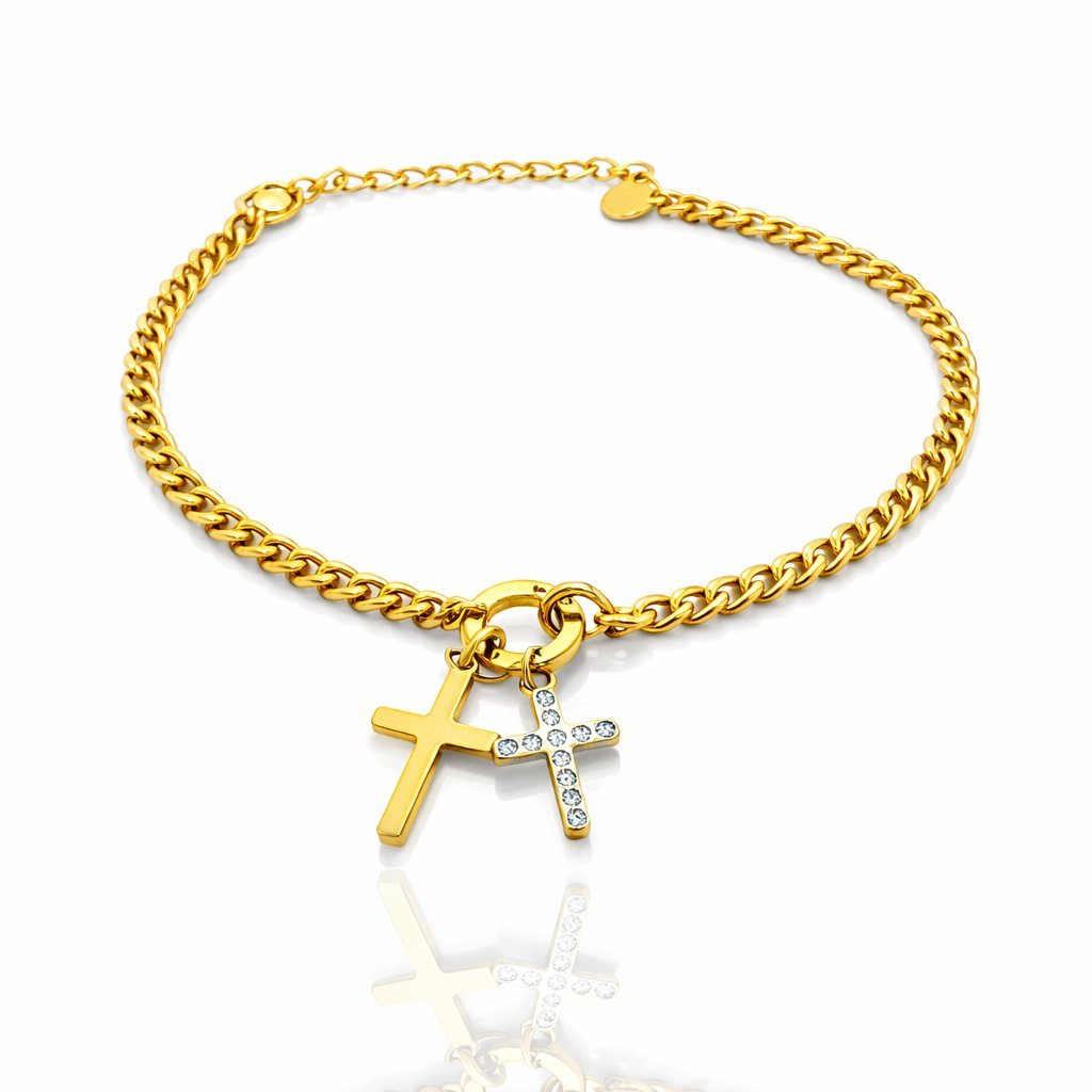 Bransoletka Cross Duo Krzyżyk z Cyrkoniami Stal Chirurgiczna 316L Prezent