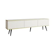 Szafki RTV - Komoda RTV Glamour Fronty Ryflowane Nowoczesna Szafka RTV Biały Mat złote Nogi 175 cm - miniaturka - grafika 1