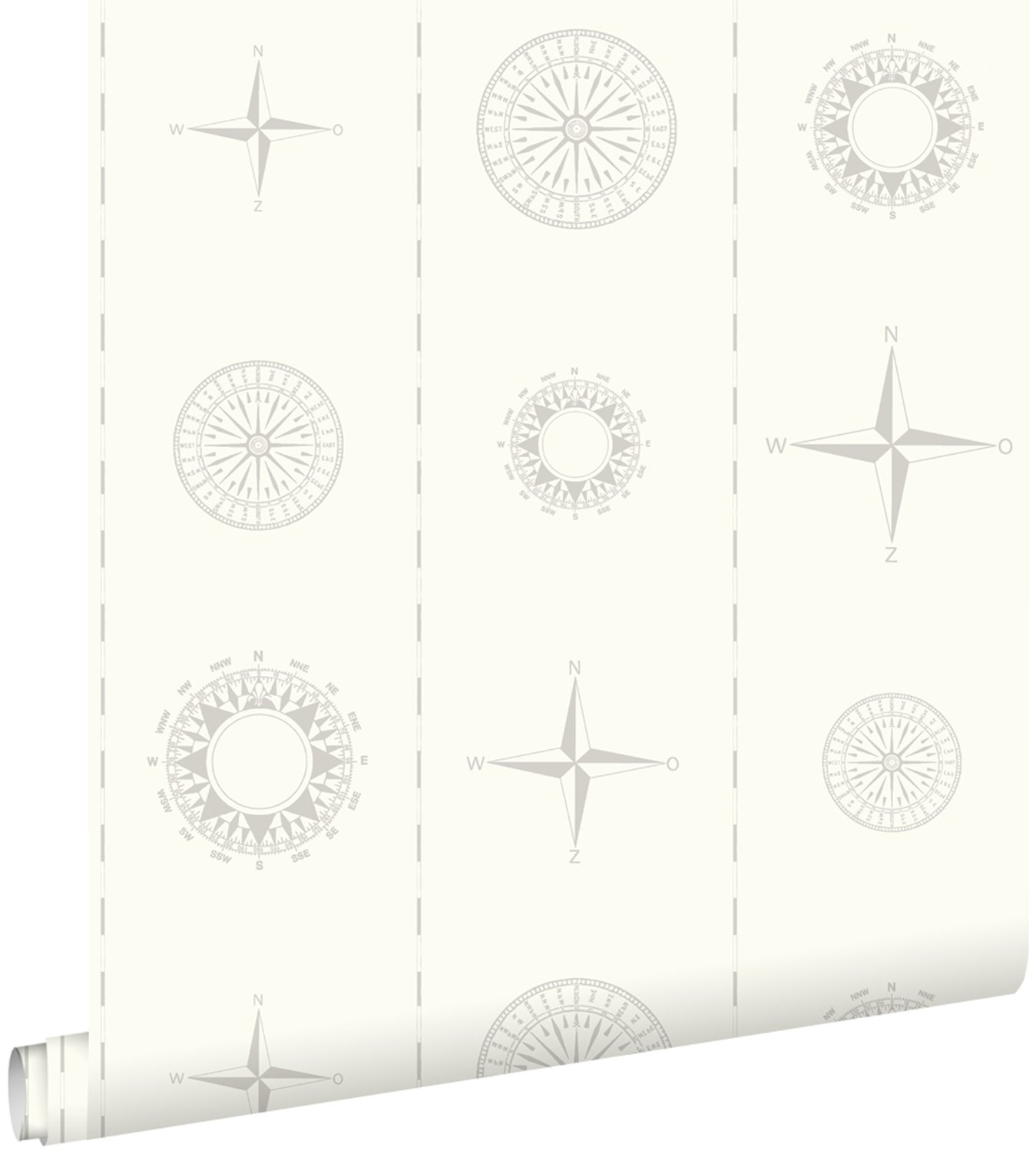 ESTAhome Tapeta róże kompasowe srebrnym - 136424 - 53 cm x 10,05 m