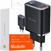 Ładowarki do telefonów - MCDODO SZYBKA ŁADOWARKA SIECIOWA DO IPHONE 2XUSB-C 1XUSB PD 30W MIERNIK LED - miniaturka - grafika 1