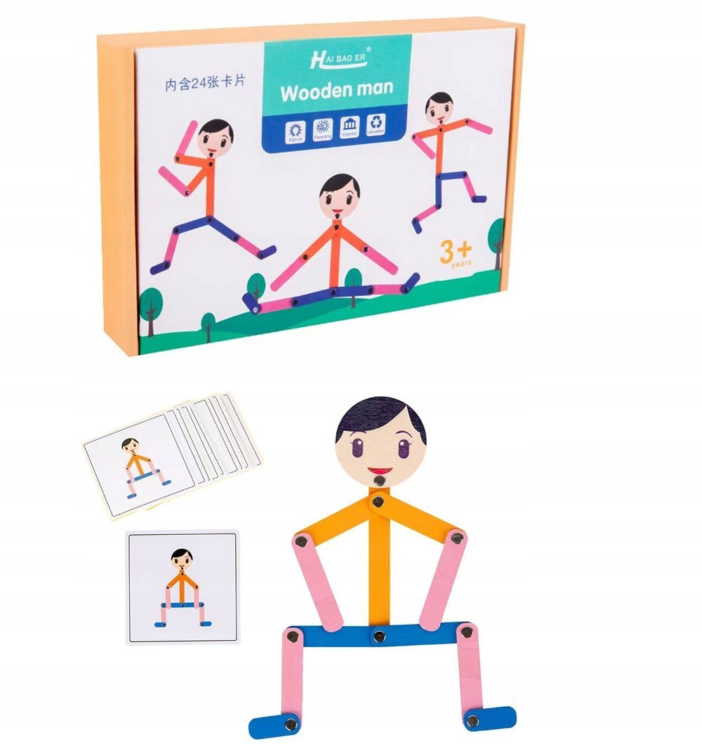 Drewniany Ludzik Montessori Sensoryczna Zabawka Dla Dzieci Czerwony