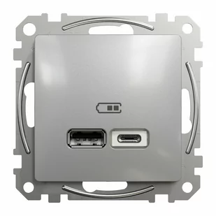 Gniazdo USB srebrny aluminium SEDNA DESIGN SCHNEIDER ELECTRIC - Gniazdka elektryczne - miniaturka - grafika 1