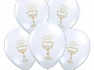 Balony i akcesoria - Balony z złotym nadrukiem IHS I Komunia Święta - białe - 37 cm - 50 szt. - miniaturka - grafika 1