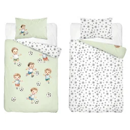 Detexpol Pościel bawełniana dziecięca dwustronna Piłka Nożna miętowa 100x135 cm MAYAMOO wzór 5142 B - Pościel dla dzieci - miniaturka - grafika 1