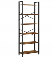 Regały - Regał Na Książki Rustykalny Loftowy Vintage 6 Półek 186x60x30 Ciemny Brąz - miniaturka - grafika 1