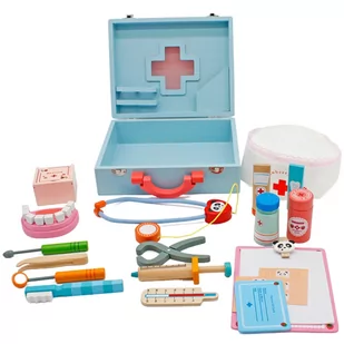 Mały Lekarz Zestaw Lekarski Dla Przedszkolaka Drewniany Z Walizką Zamykaną - Zabawki interaktywne dla dzieci - miniaturka - grafika 1