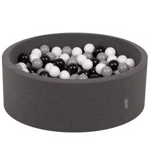 KiddyMoon Suchy basen okrągły z piłeczkami 7cm ciemnoszary: biały-czarny-szary 90x30cm/300piłek Zabawka basen piankowy - Zabawki do kąpieli - miniaturka - grafika 1