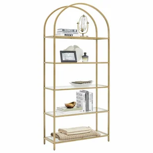 Regał metalowy szklany złoty GLAMOUR 184 cm - Regały - miniaturka - grafika 1